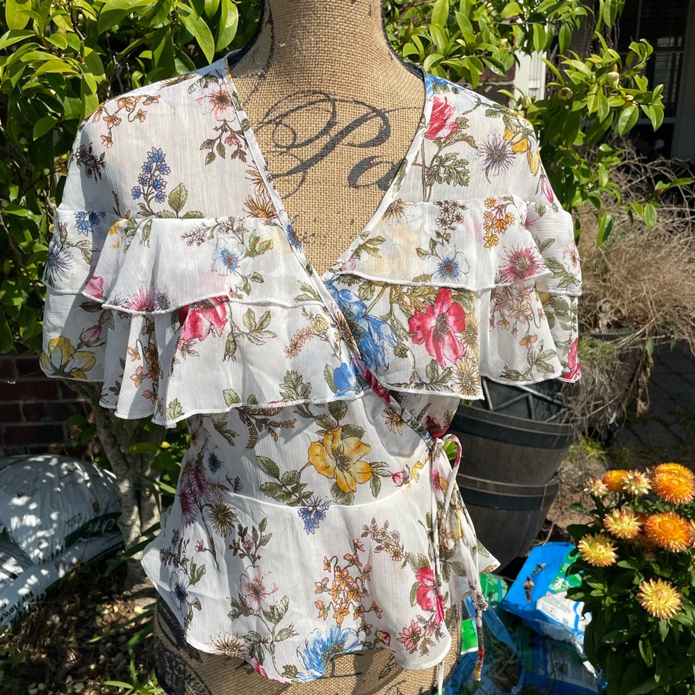 Spring wrap flutter blouse